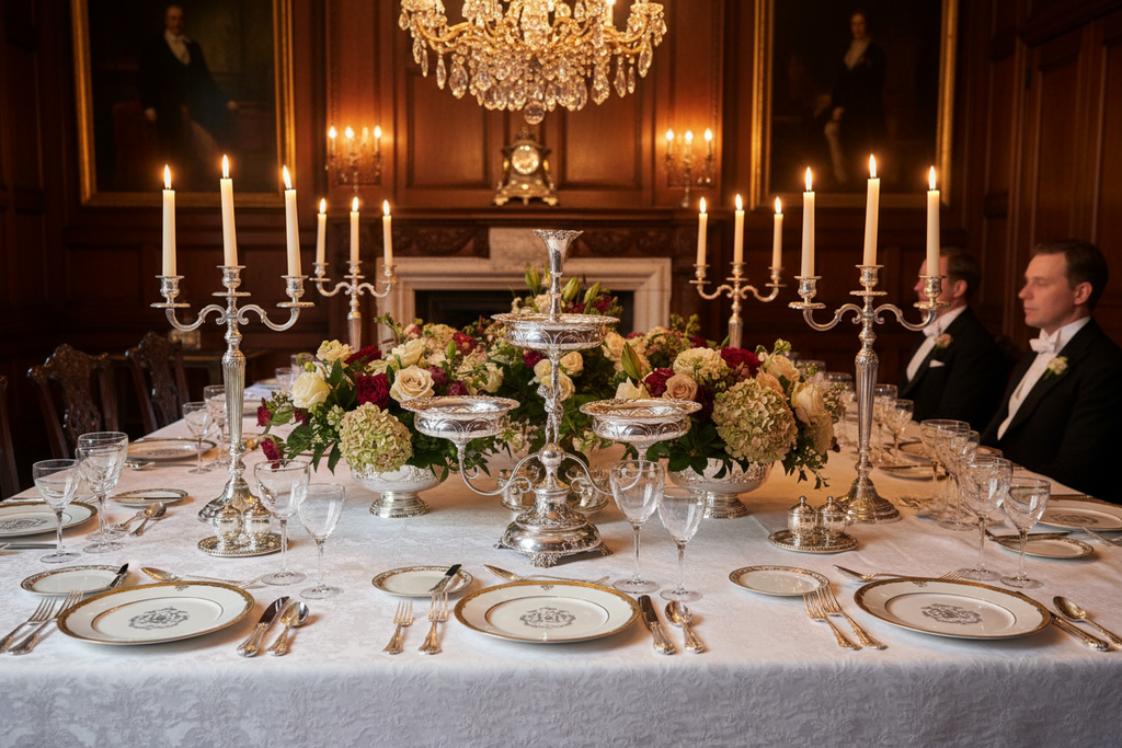 Grand surtout de table putto en placage d'argent