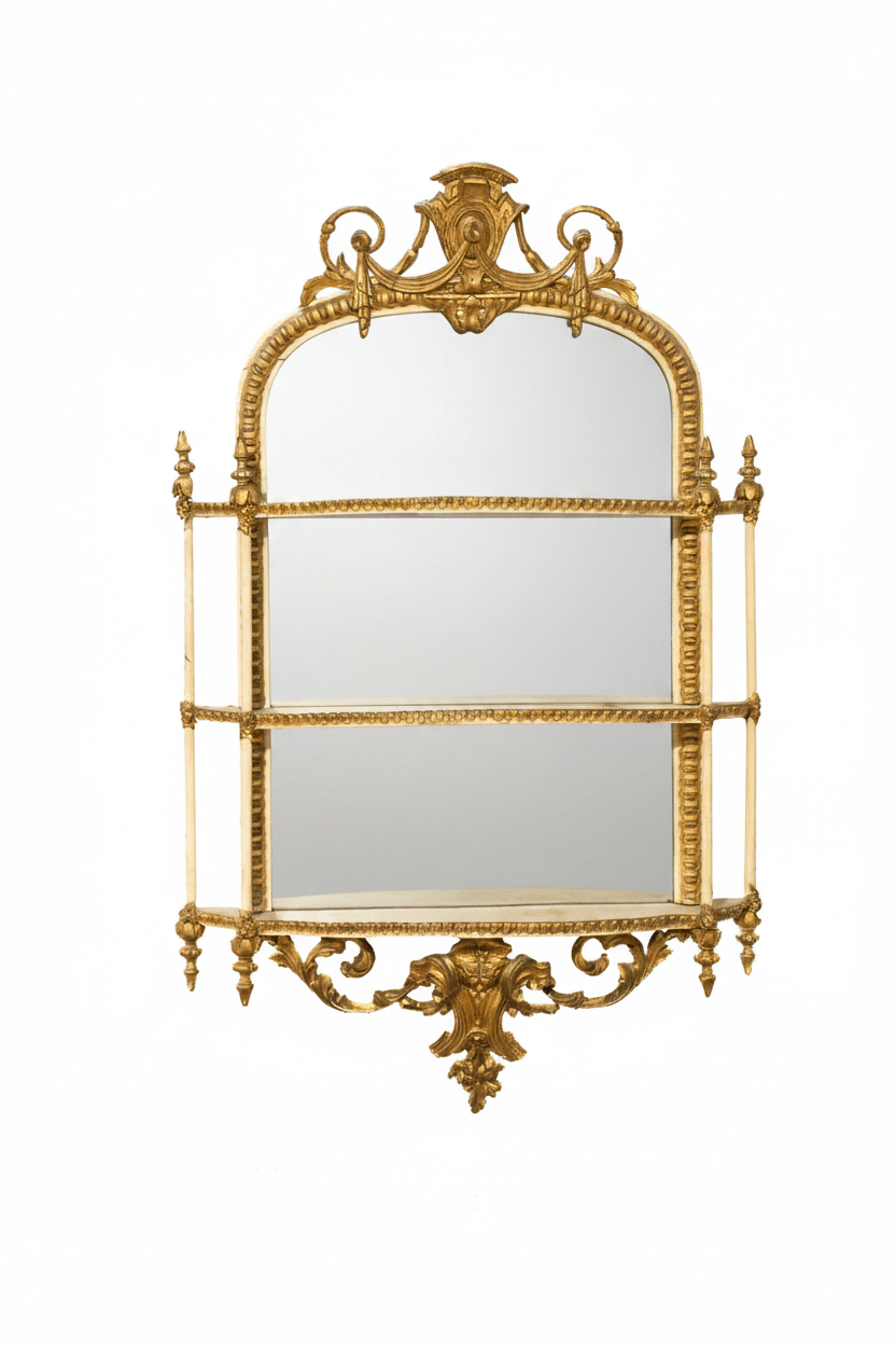 Miroir à étages de style Louis XVI — Blanc crème et dorures 1850