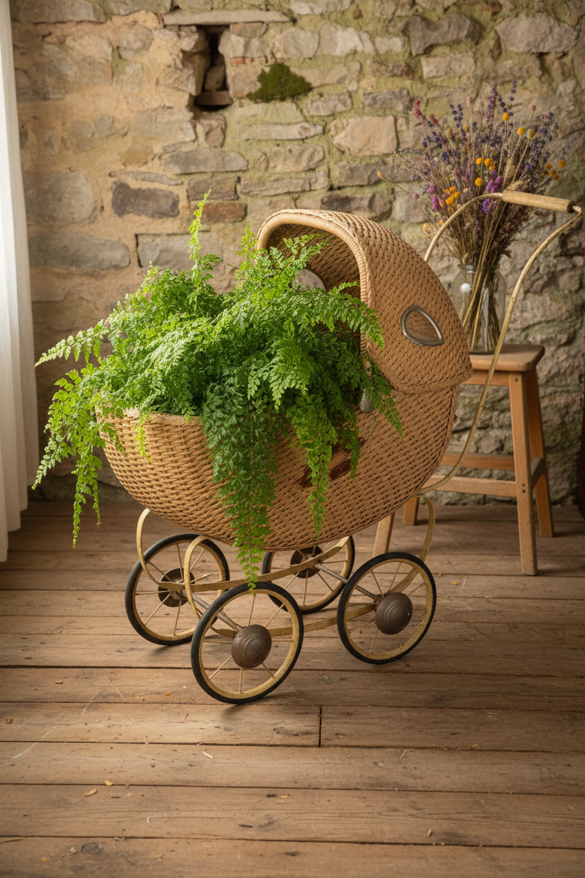 Antique wicker pram