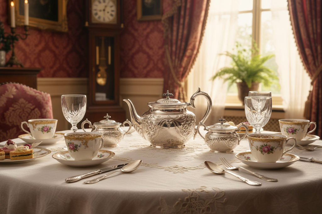 English teapot in chased silver plate