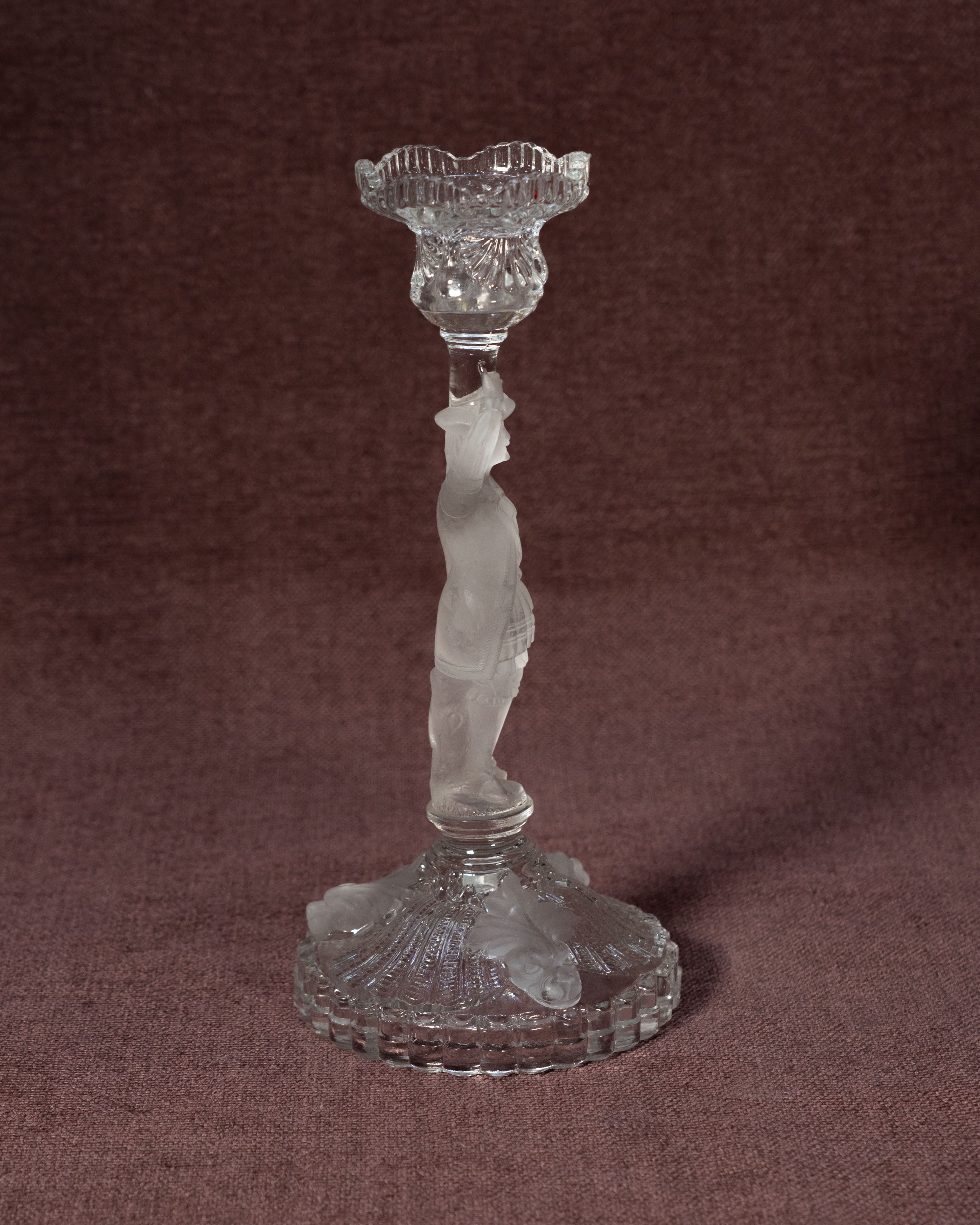 Frosted glass Musketeer candlestick - Cristallerie de Portieux