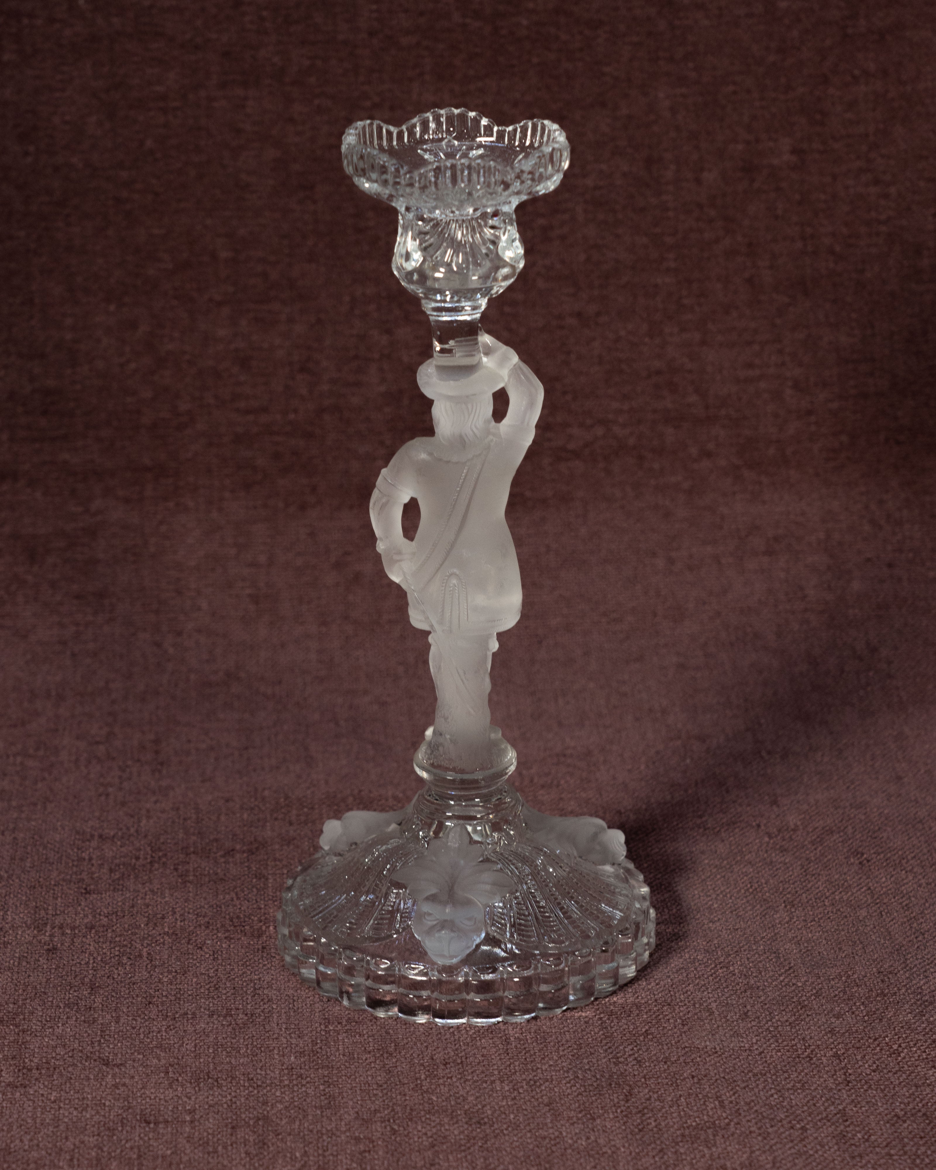 Frosted glass Musketeer candlestick - Cristallerie de Portieux