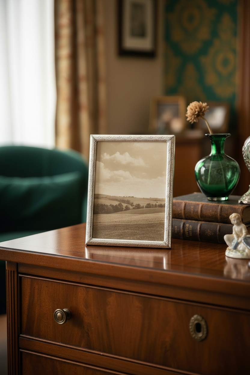 Cadre photo ancien en placage d’argent - 11 x 14 po