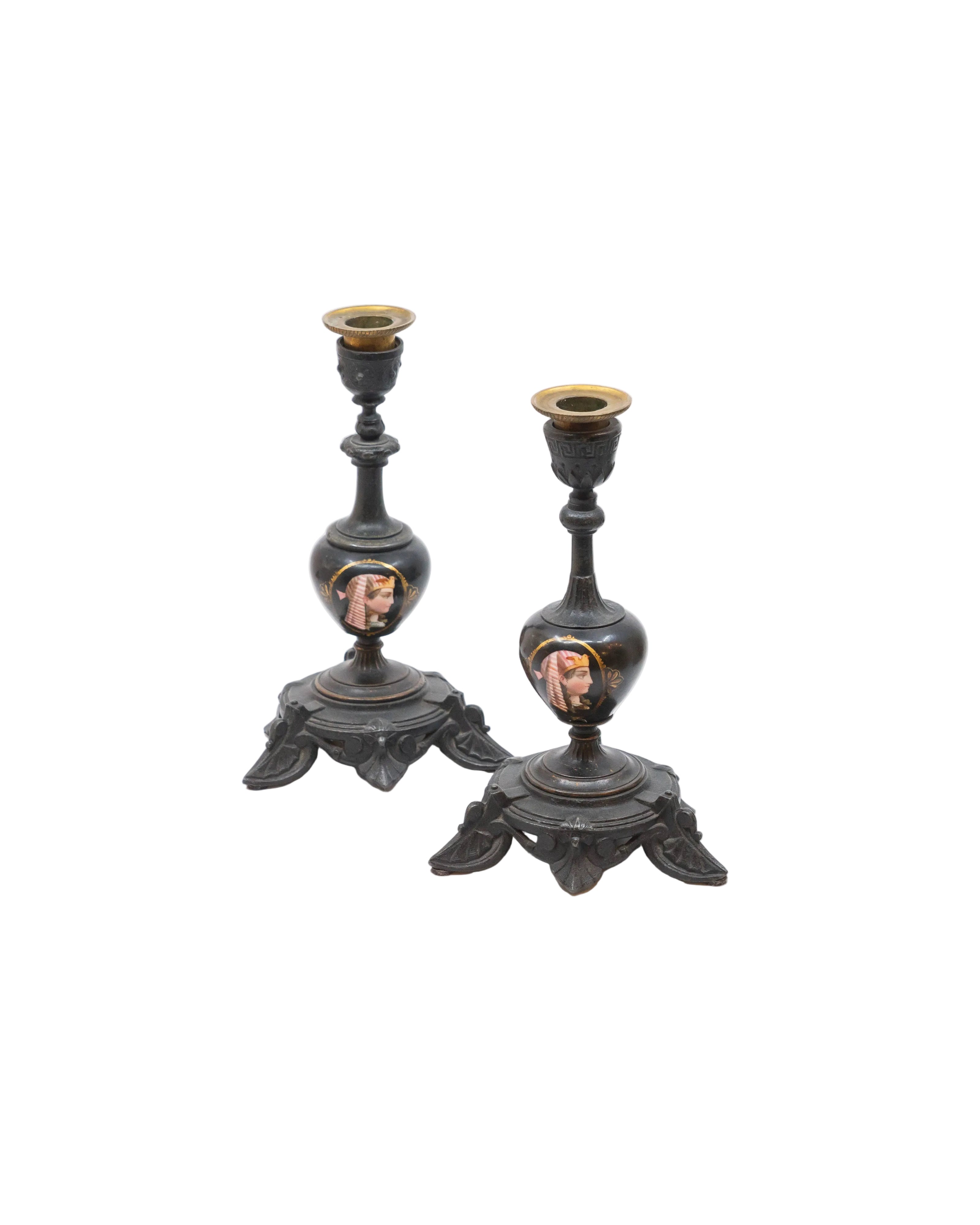 Pair of Egyptian-inspired candleholders by Adolphe Mougin