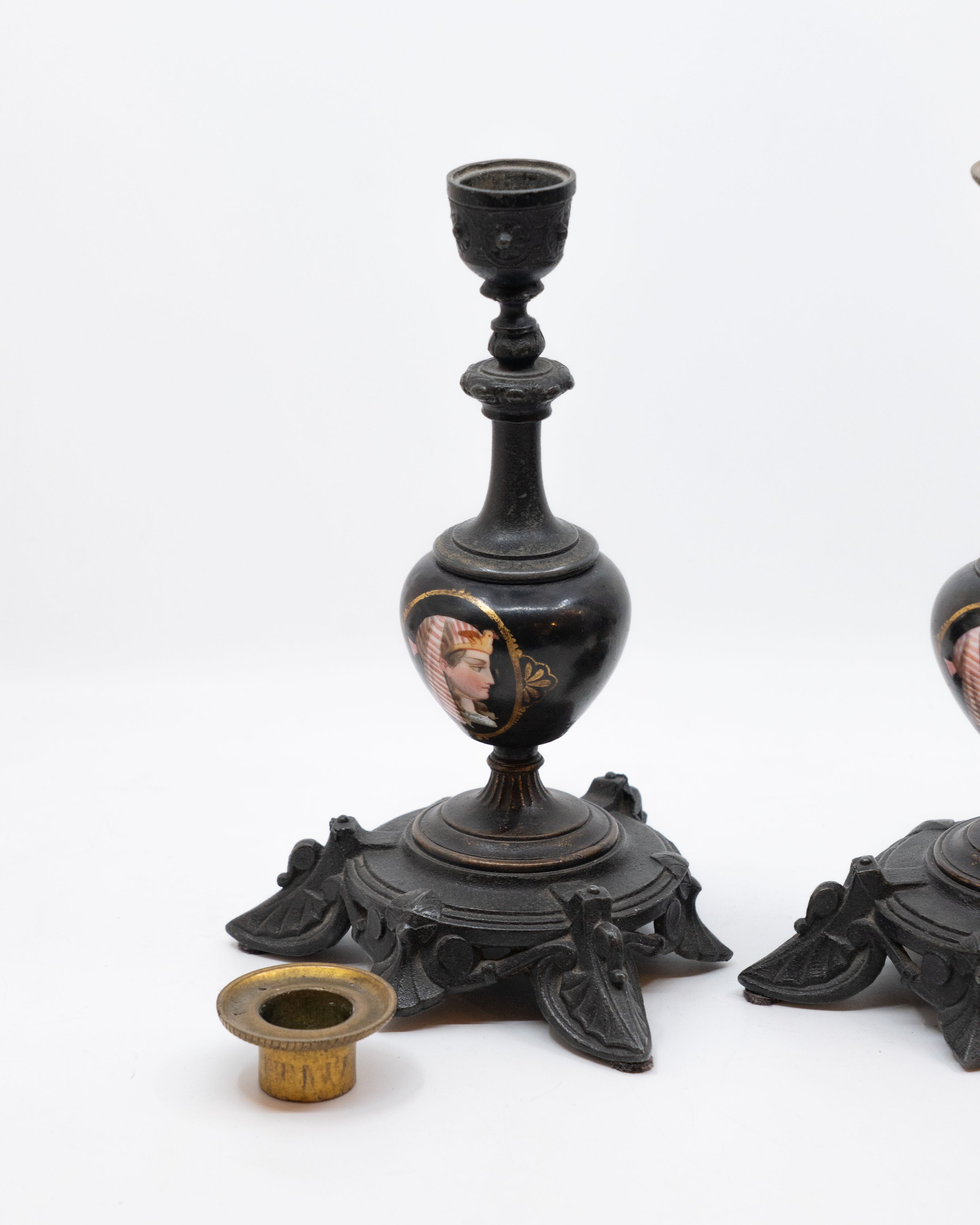 Pair of Egyptian-inspired candleholders by Adolphe Mougin
