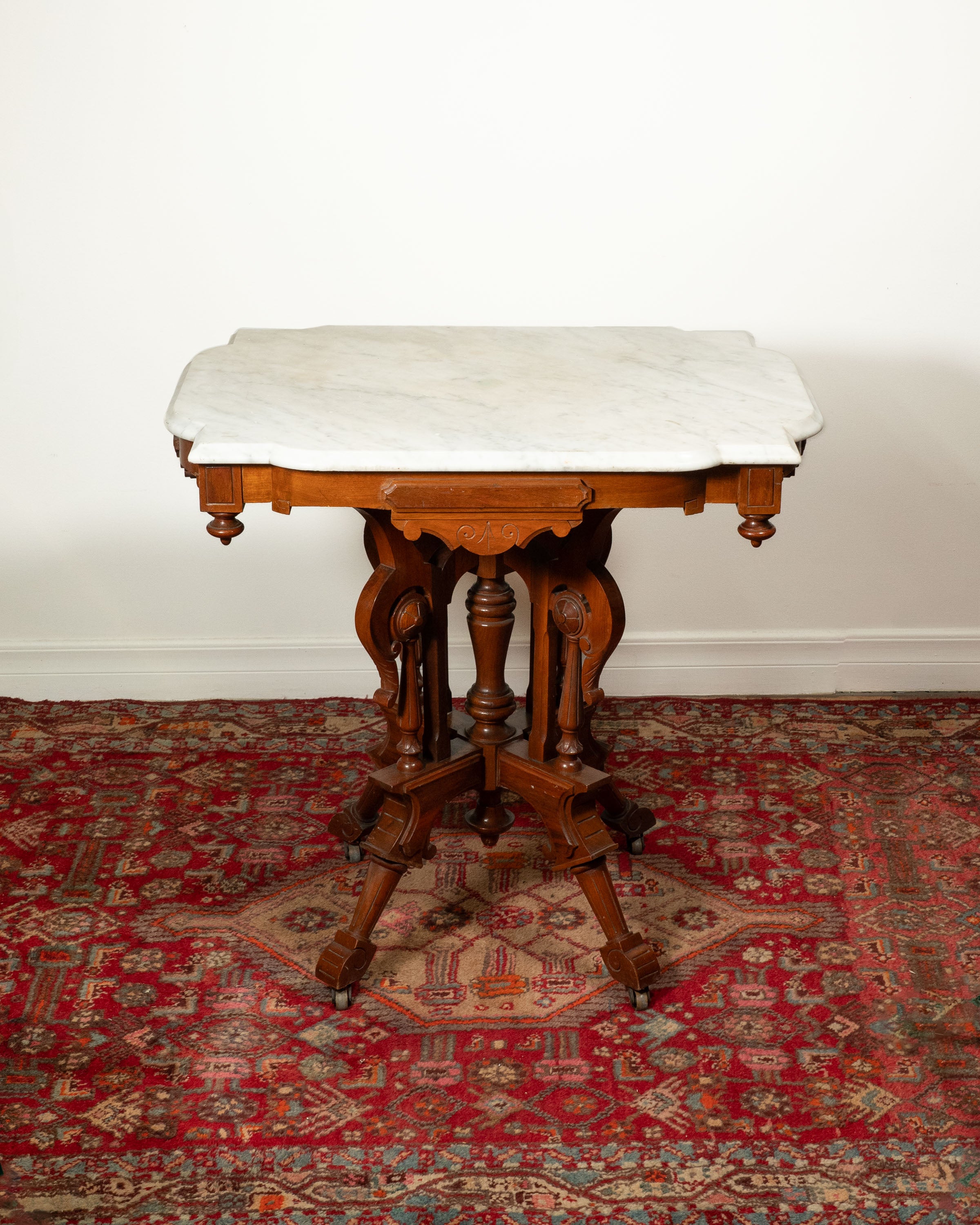 Eastlake style walnut and marble console table - circa 1890