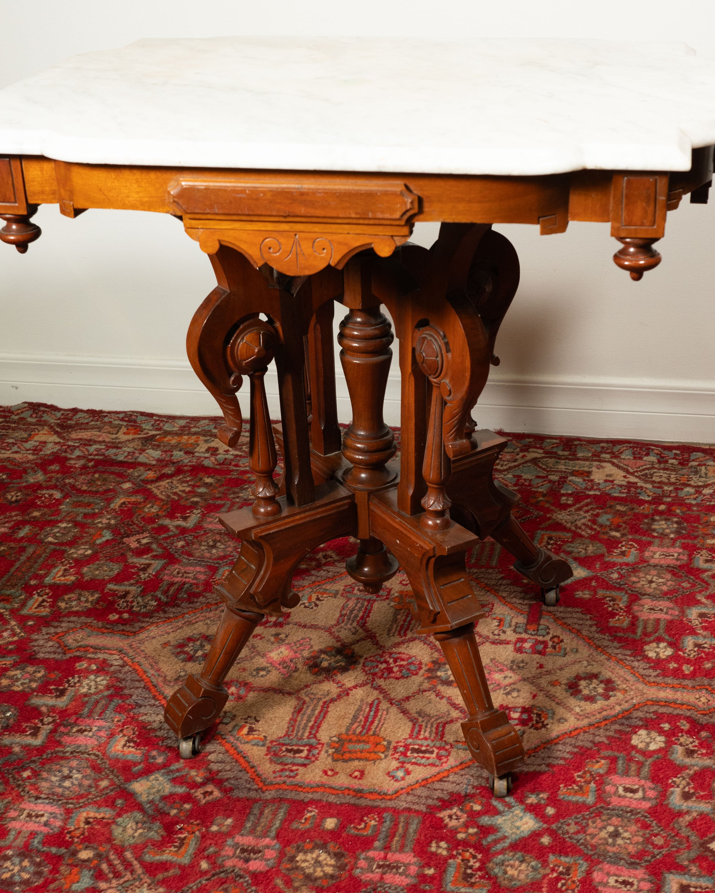Eastlake style walnut and marble console table - circa 1890