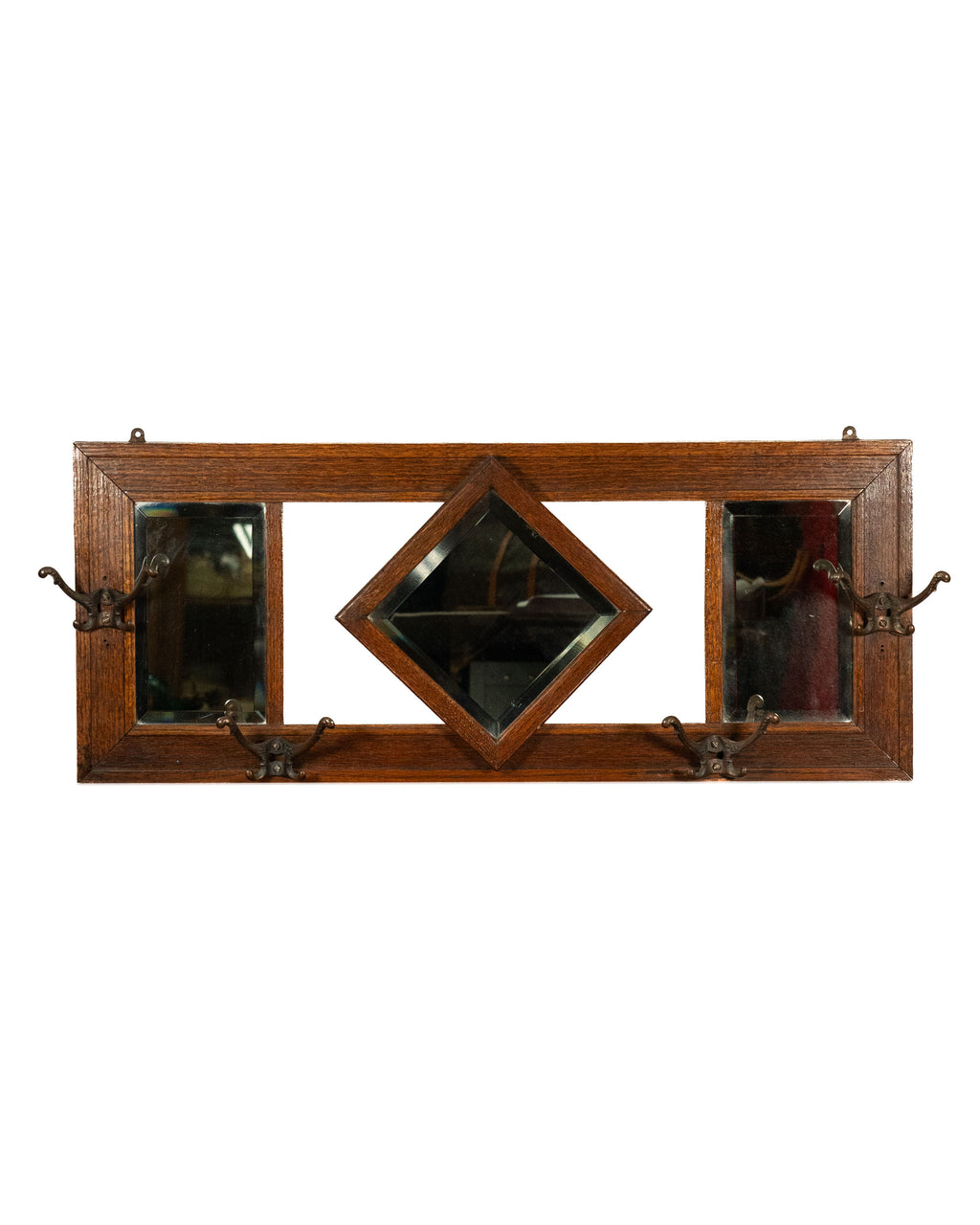 Miroir d'entrée en chêne à crochets - circa 1900