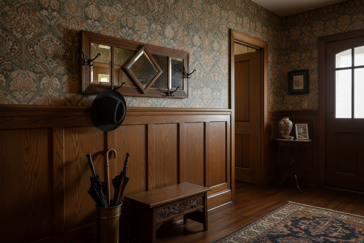 Miroir d'entrée en chêne à crochets - circa 1900