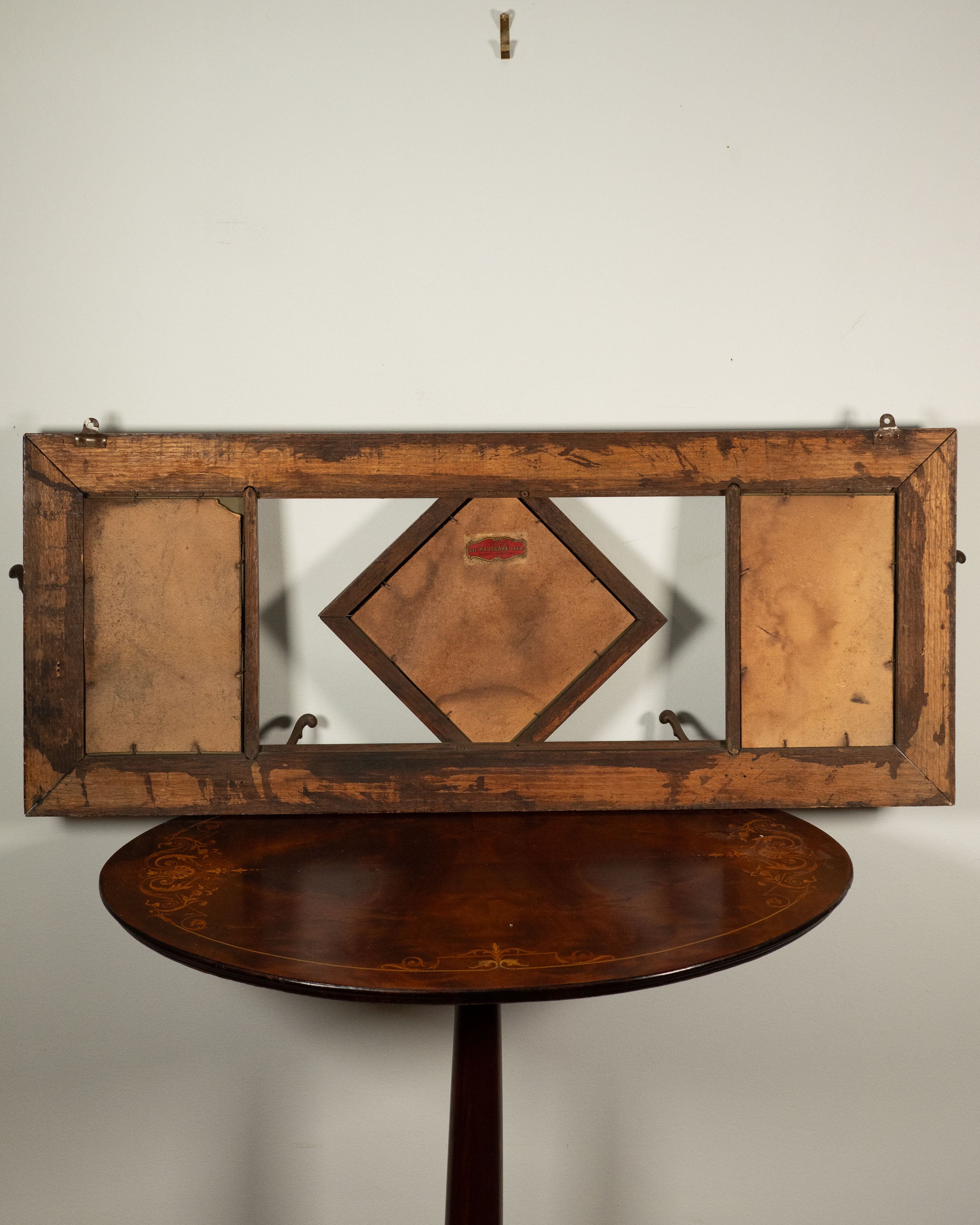 Miroir d'entrée en chêne à crochets - circa 1900