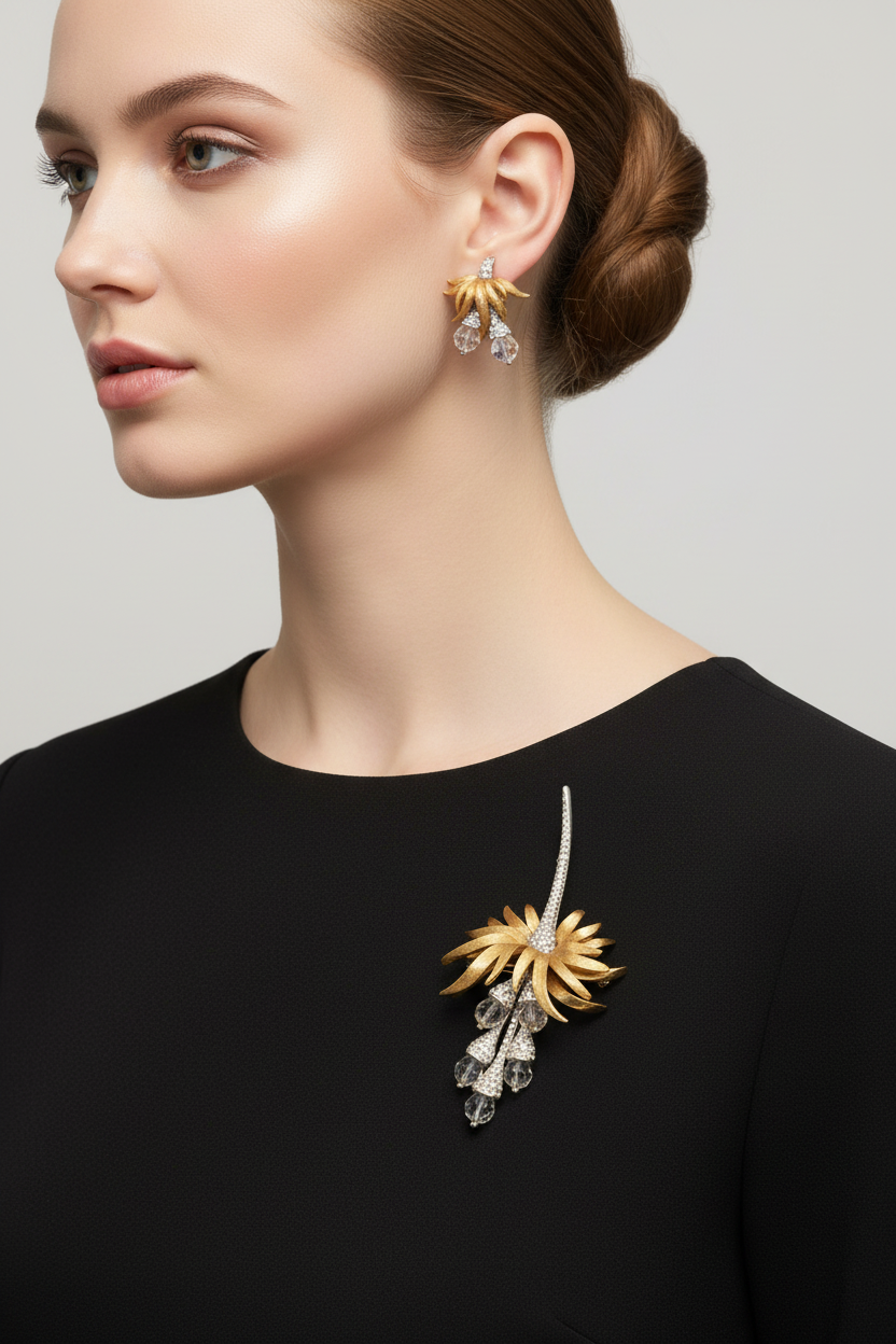 Two-tone floral jewelry set - Marcel Boucher