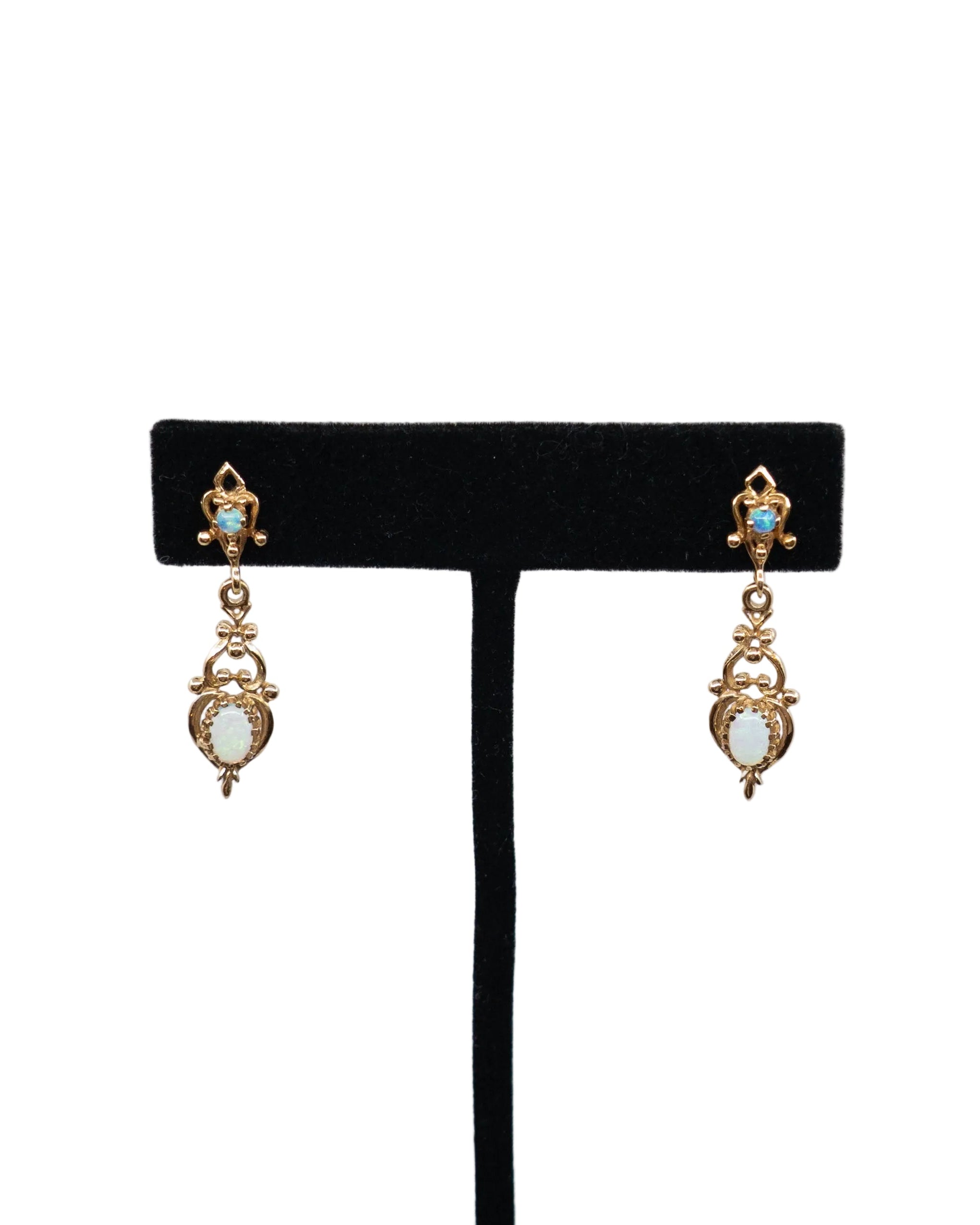 Boucles d'oreilles pendantes - opales et or 14k