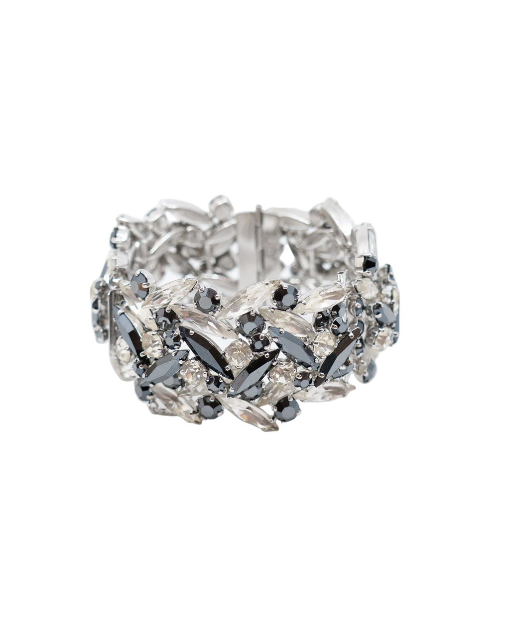 Bracelet manchette rigide blanc et noir – Gustave Sherman, vers 1950