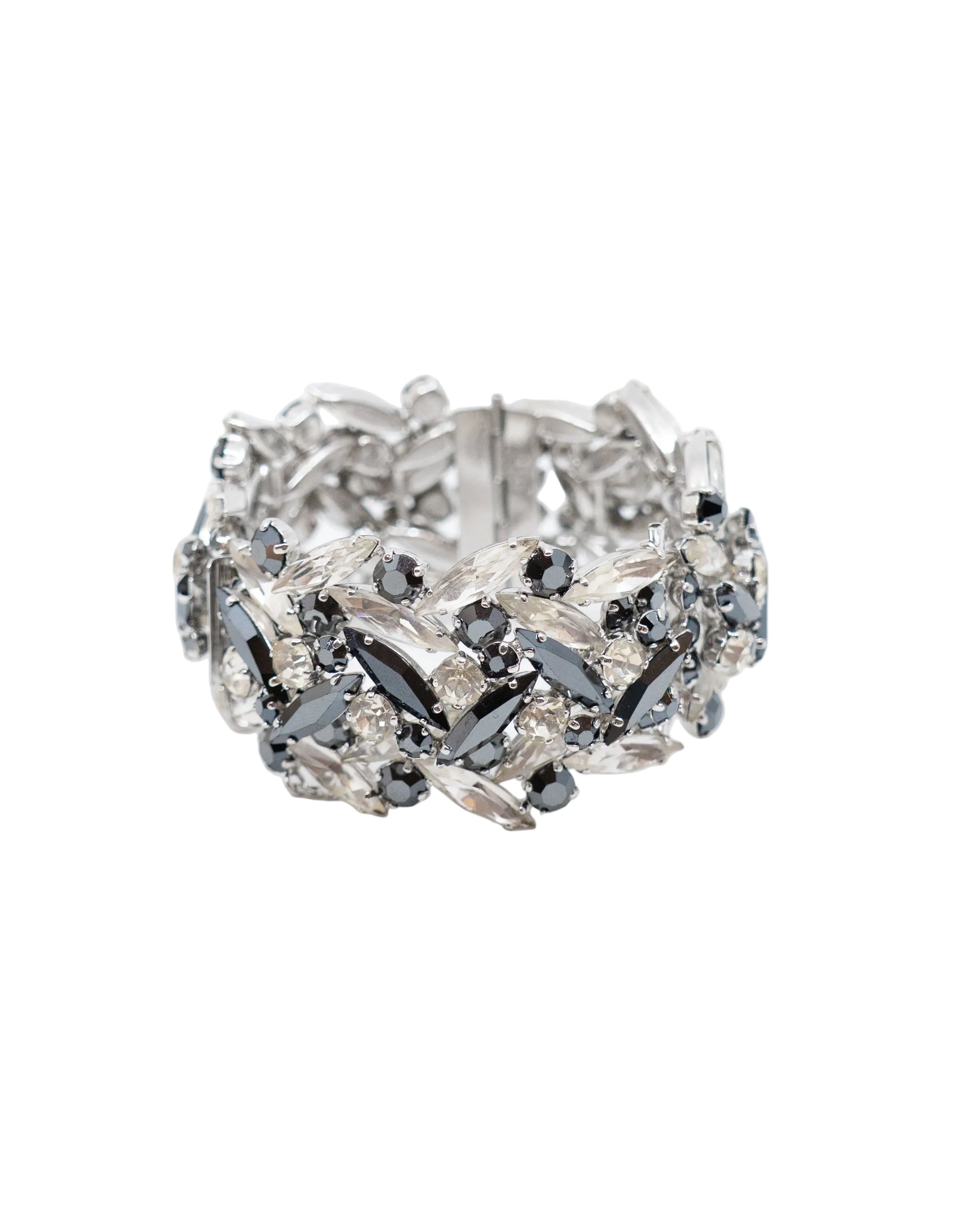 Bracelet manchette rigide blanc et noir – Gustave Sherman, vers 1950