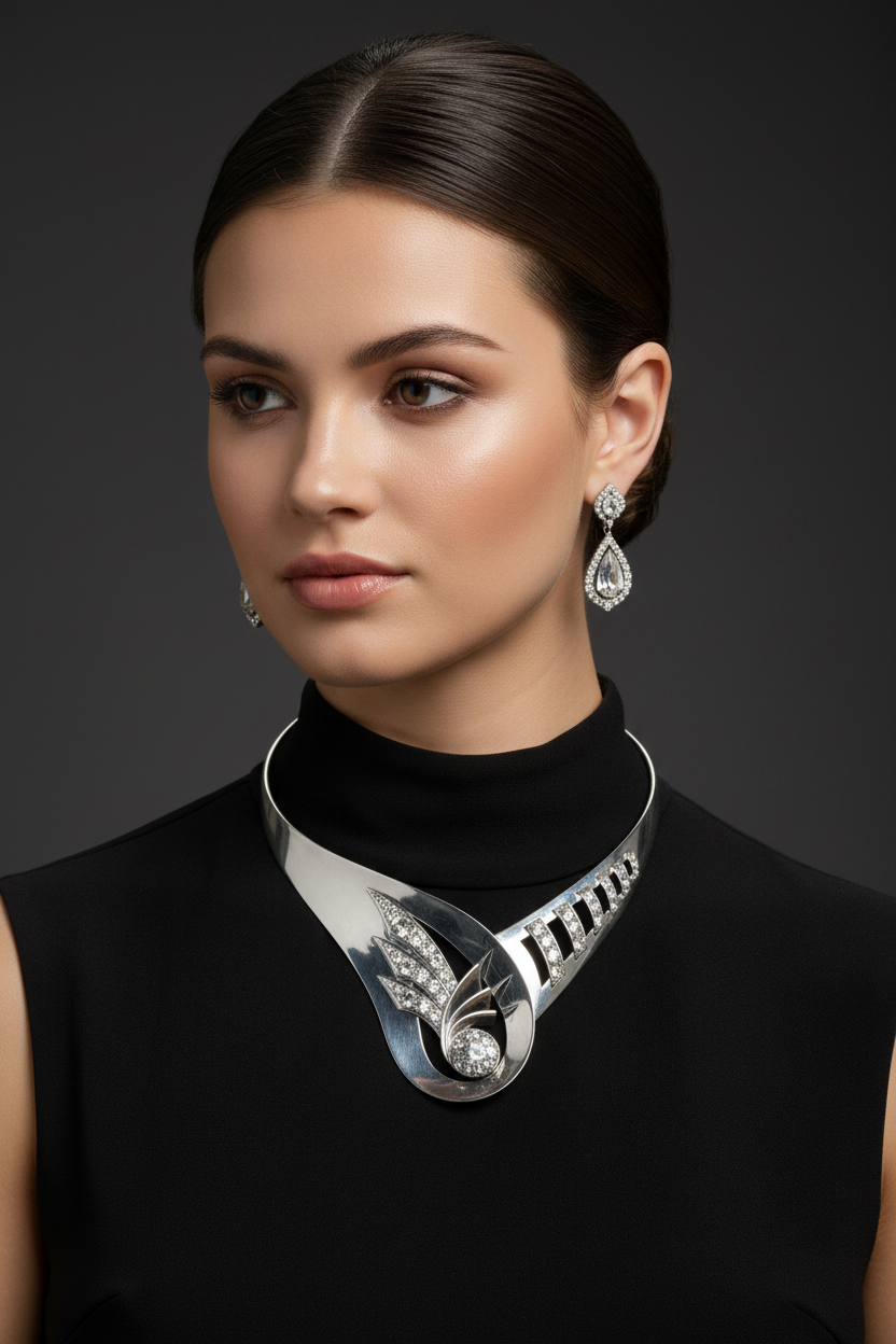 Collier rigide en argent et en cristal - Georges Delrue