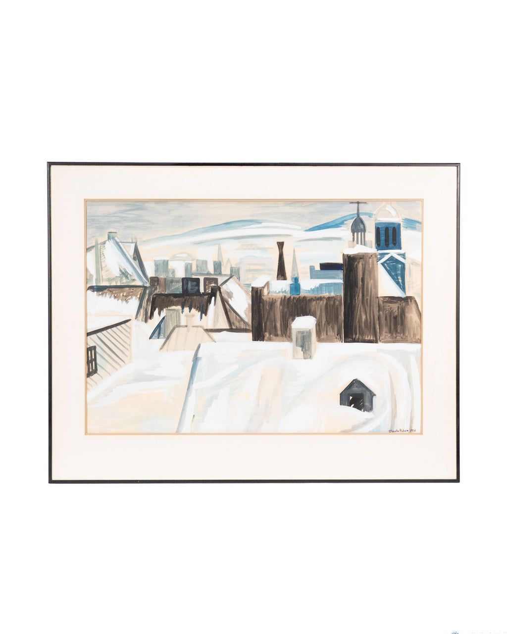 Gouache originale « Scène d'hiver à Québec » – Claude Picher (1952)