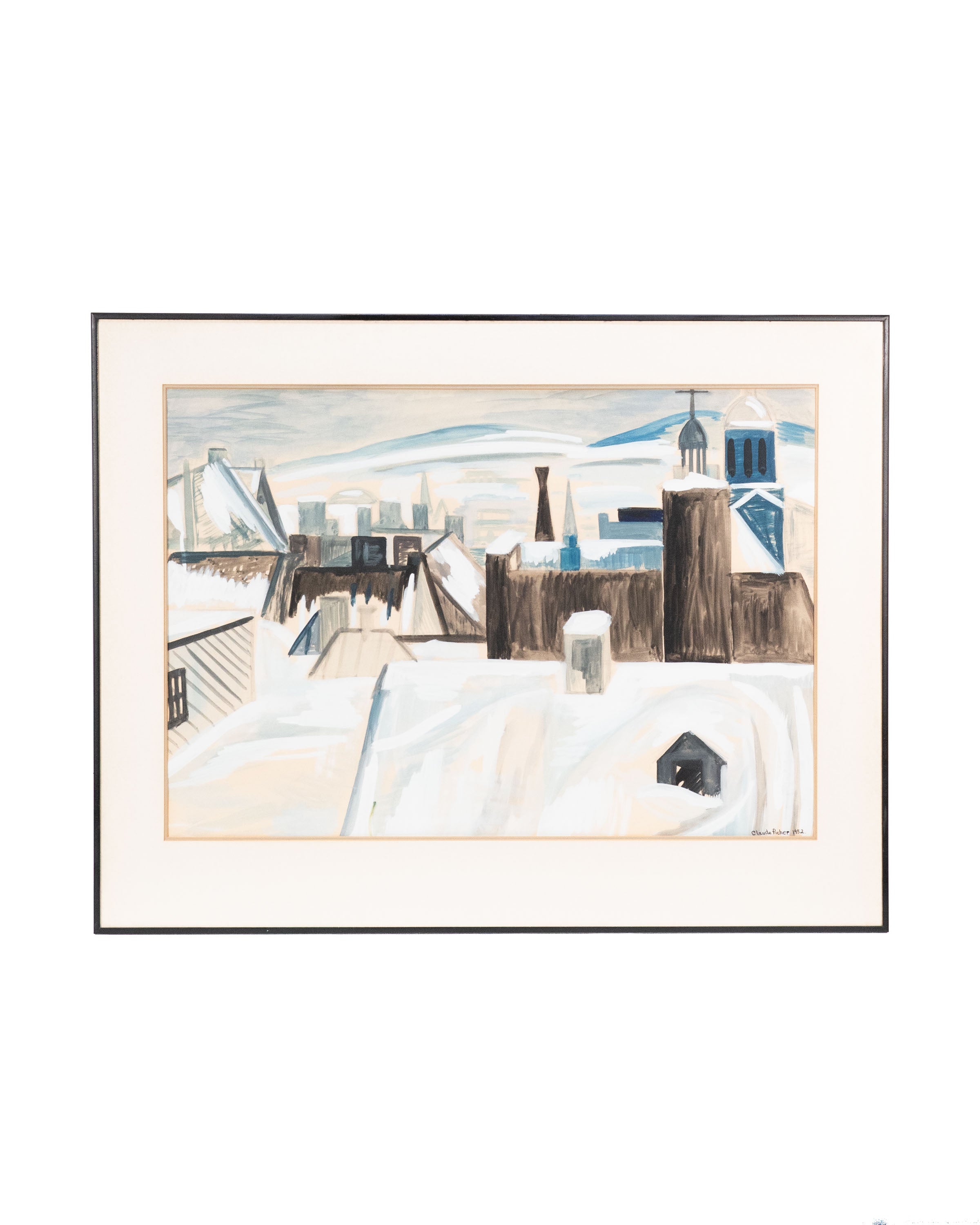 Gouache originale « Scène d'hiver à Québec » – Claude Picher (1952)