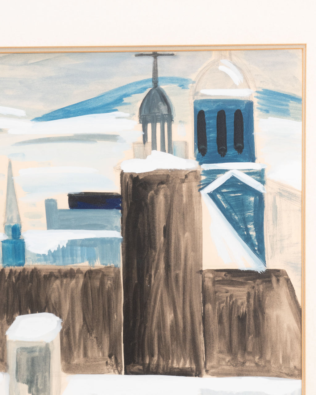 Gouache originale « Scène d'hiver à Québec » – Claude Picher (1952)