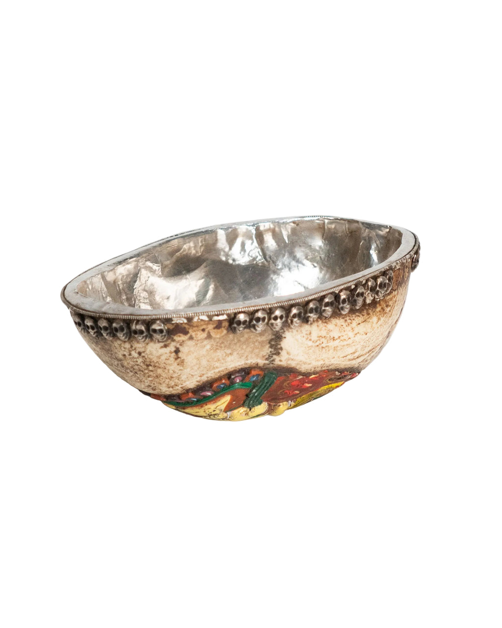 Kapala tibétaine en os et argent – Coupe rituelle bouddhiste, XIXe siècle