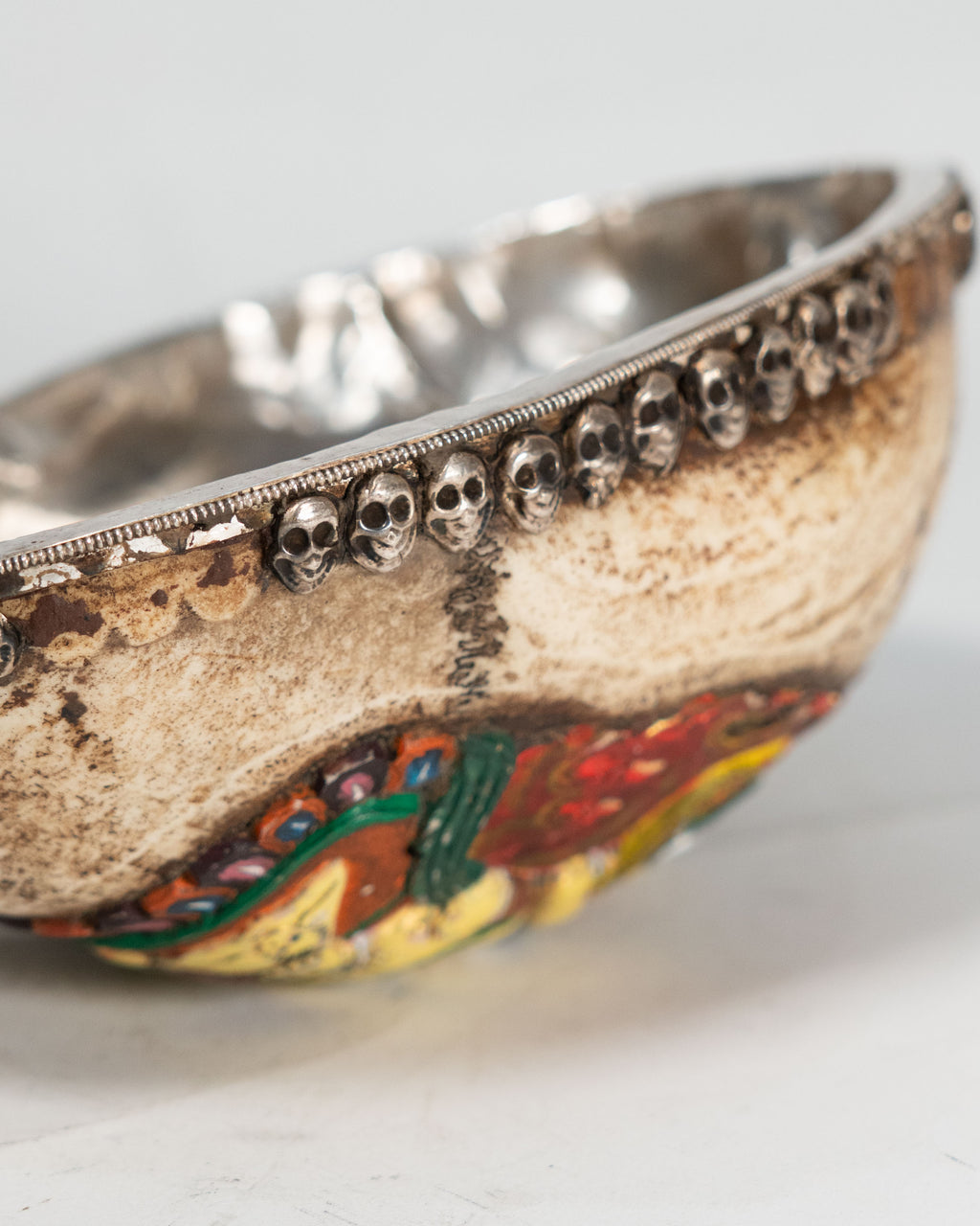 Kapala tibétaine en os et argent – Coupe rituelle bouddhiste, XIXe siècle