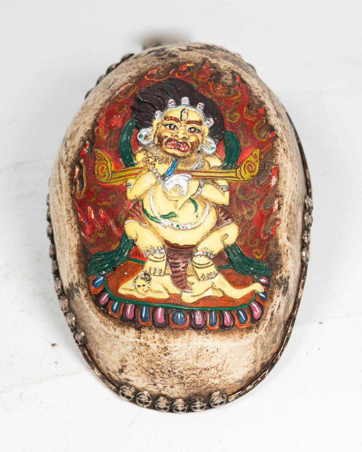 Kapala tibétaine en os et argent – Coupe rituelle bouddhiste, XIXe siècle